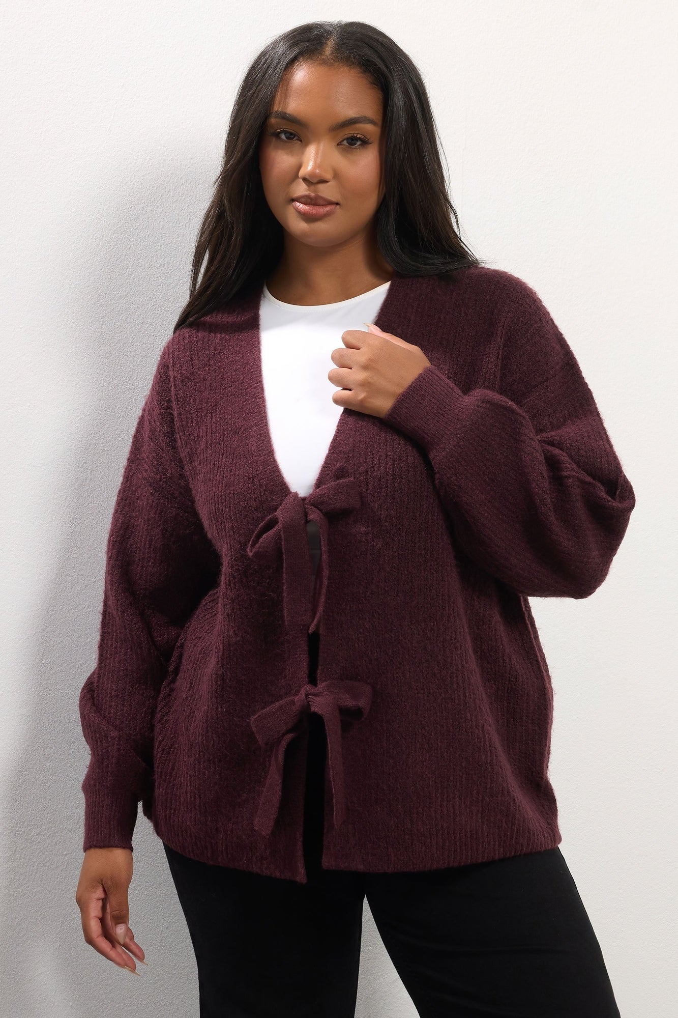 トップス CRANK Ribbon Tie Knit Cardigan wine CRANK Ribbon Tie Knit Cardigan, Navy