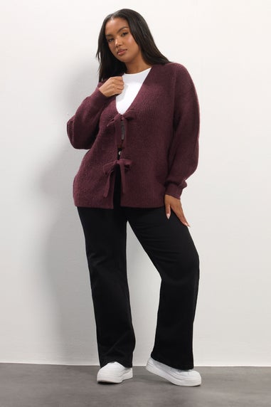 Yours Wine Red Bow Tie Front Cardigan