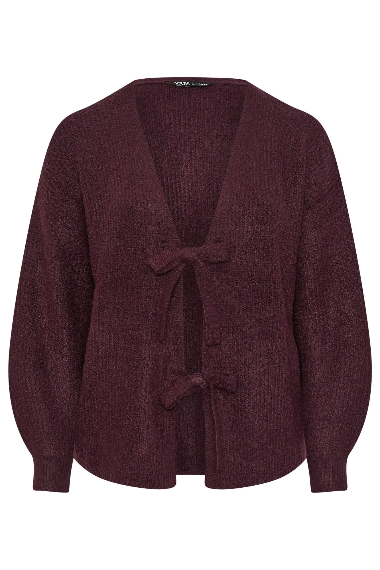 Yours Wine Red Bow Tie Front Cardigan - Matalan