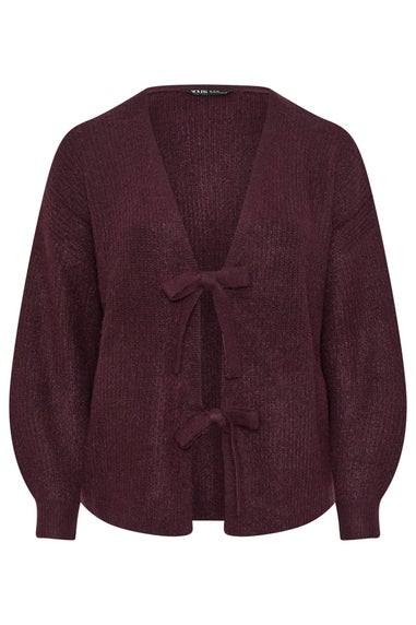 Yours Wine Red Bow Tie Front Cardigan