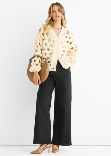 Gini London Cream Hollow Chunky Knit Cardigan