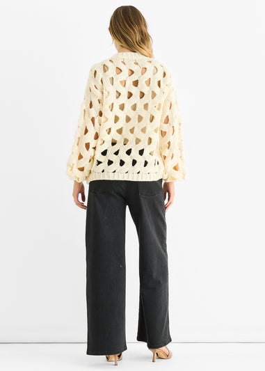 Gini London Cream Hollow Chunky Knit Cardigan