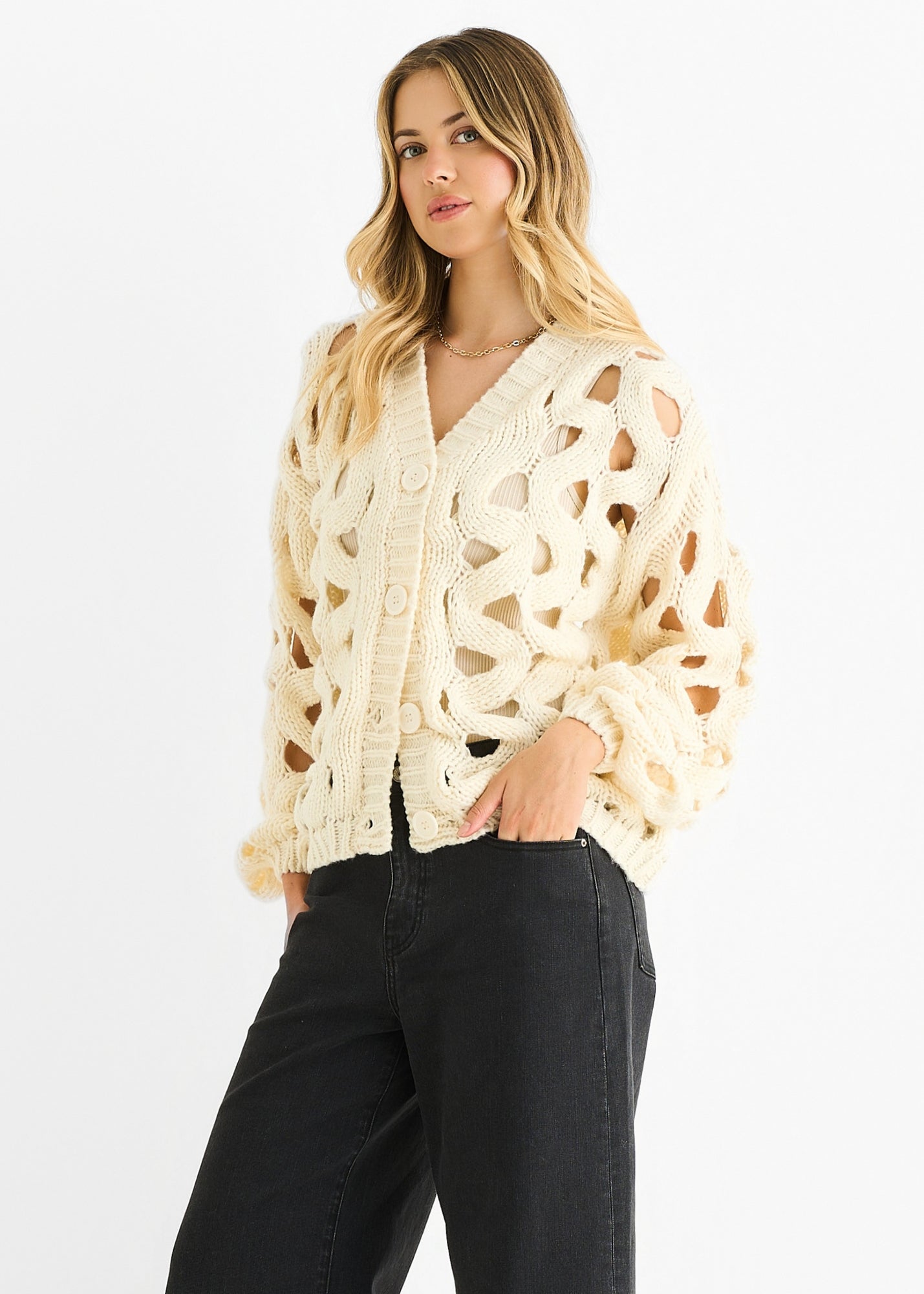 MARNO Lizzy knit cardigan cream Vintage Liz Sport Cable Knit