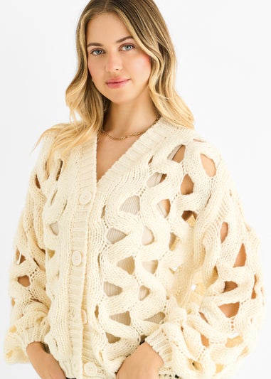 Gini London Cream Hollow Chunky Knit Cardigan
