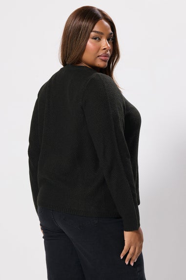 Yours Curve Black Pearl Bow Front Cardigan