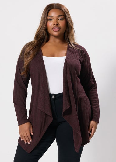 Yours Dark Purple Ribbed Waterfall Cardigan
