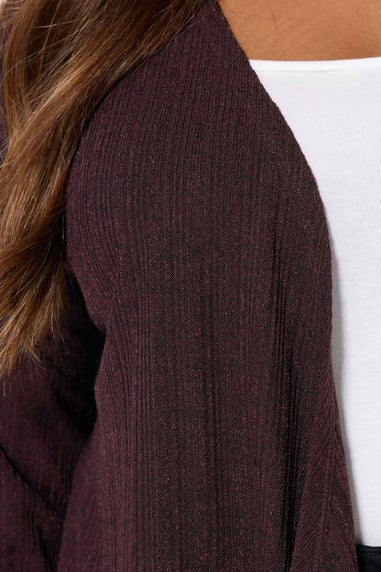 Yours Dark Purple Ribbed Waterfall Cardigan