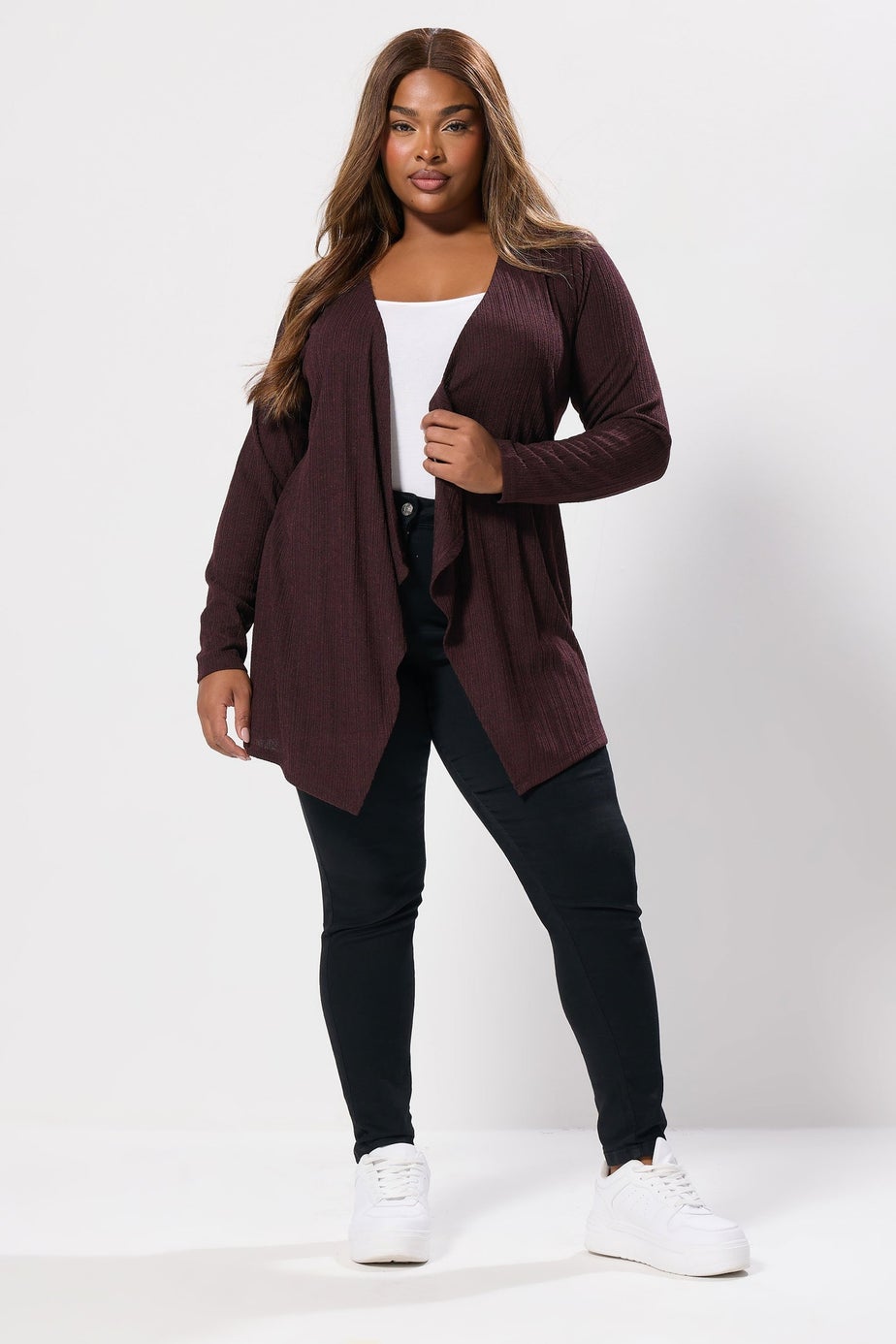 Yours Dark Purple Ribbed Waterfall Cardigan