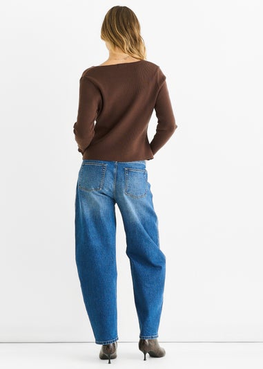 Gini London Chocolate Button Wrap Compact Knit Cardigan