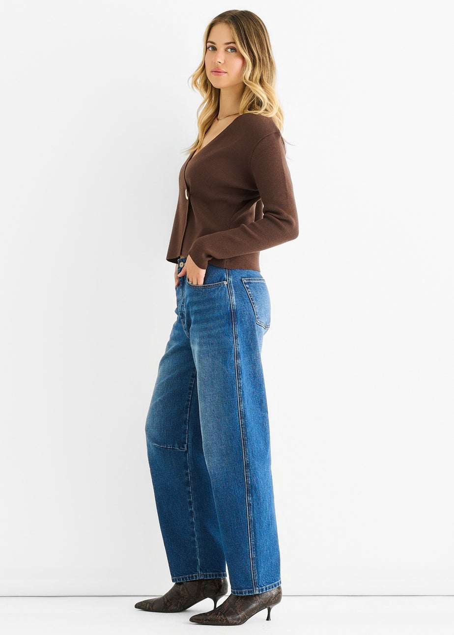 Gini London Chocolate Button Wrap Compact Knit Cardigan