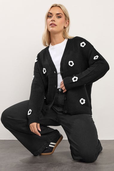 Yours Curve Black Applique Flower Cardigan