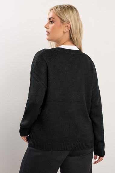 Yours Curve Black Applique Flower Cardigan