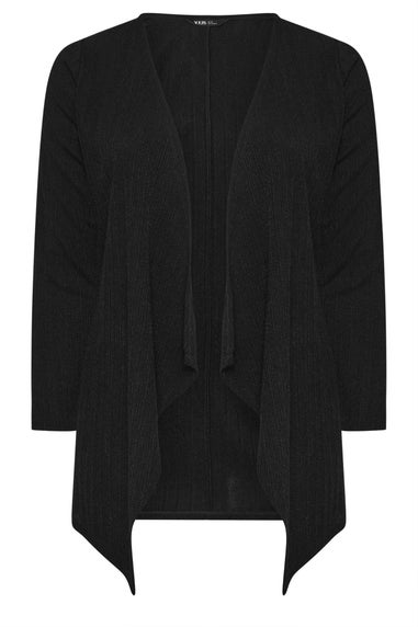 Yours Curve Black Ribbed Waterfall Cardigan