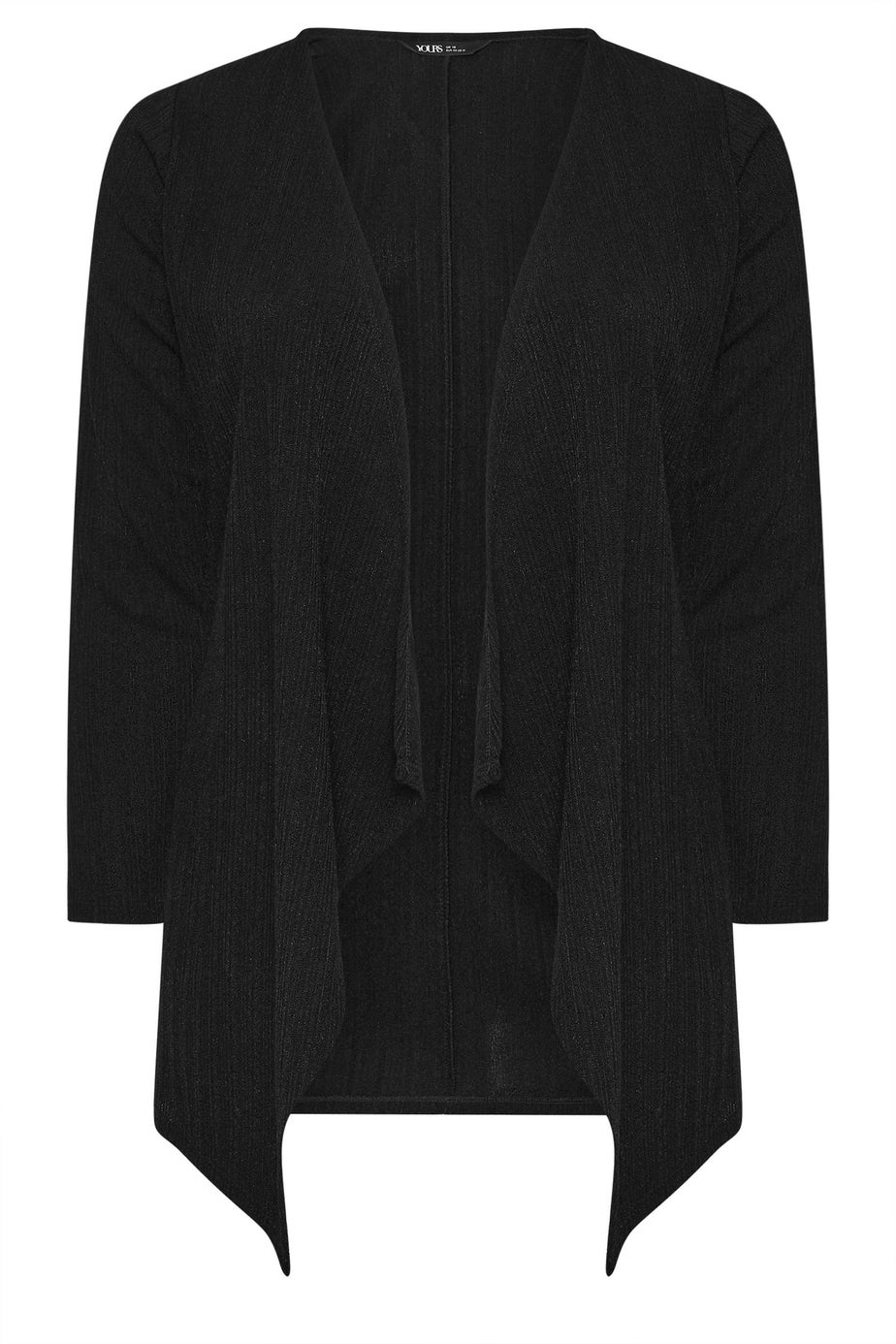 Yours Curve Black Ribbed Waterfall Cardigan