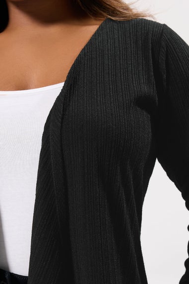 Yours Curve Black Ribbed Waterfall Cardigan