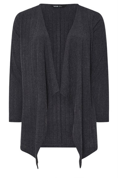 Yours Curve Charcoal Grey Ribbed Waterfall Cardigan