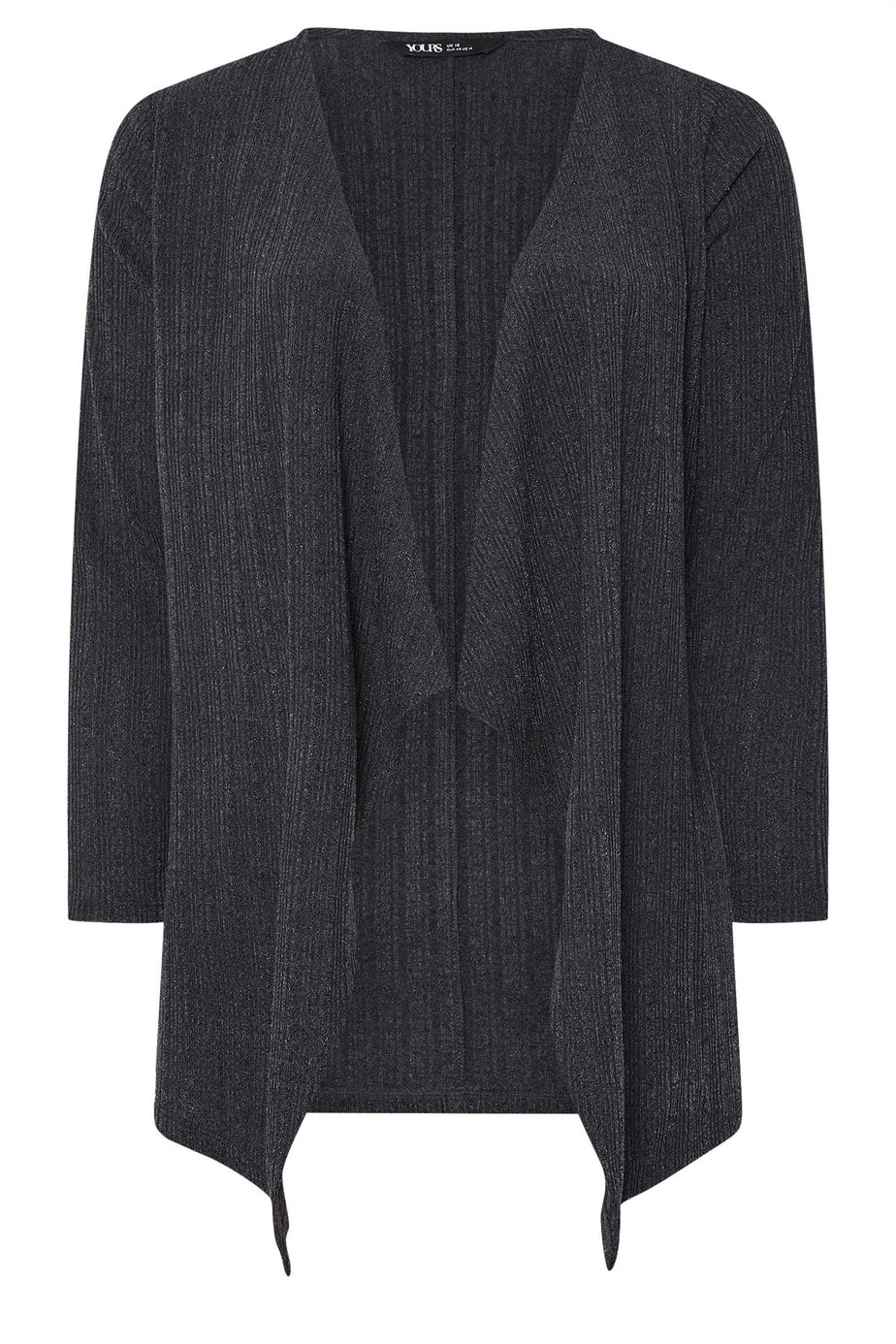 Yours Curve Charcoal Grey Ribbed Waterfall Cardigan