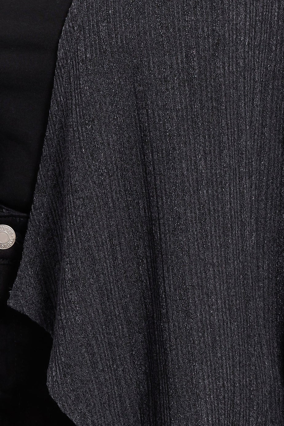 Yours Curve Charcoal Grey Ribbed Waterfall Cardigan
