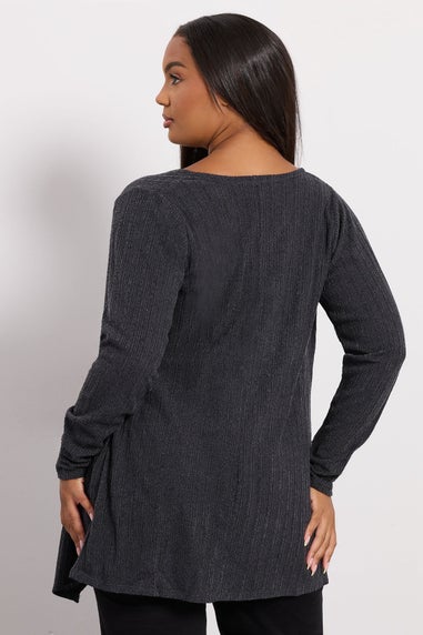 Yours Curve Charcoal Grey Ribbed Waterfall Cardigan