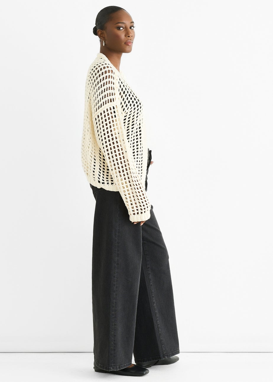 Gini London Cream Open Knit Edge to Edge Cardigan