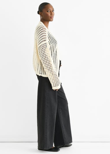 Gini London Cream Open Knit Edge to Edge Cardigan