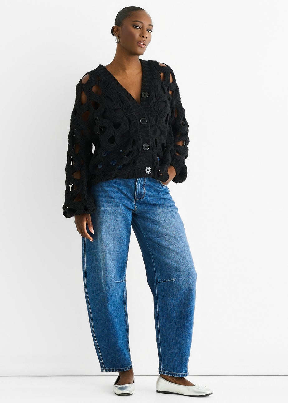Gini London Black Hollow Chunky Knit Cardigan