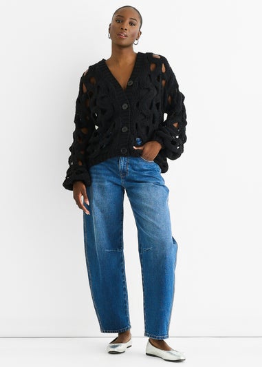 Gini London Black Hollow Chunky Knit Cardigan