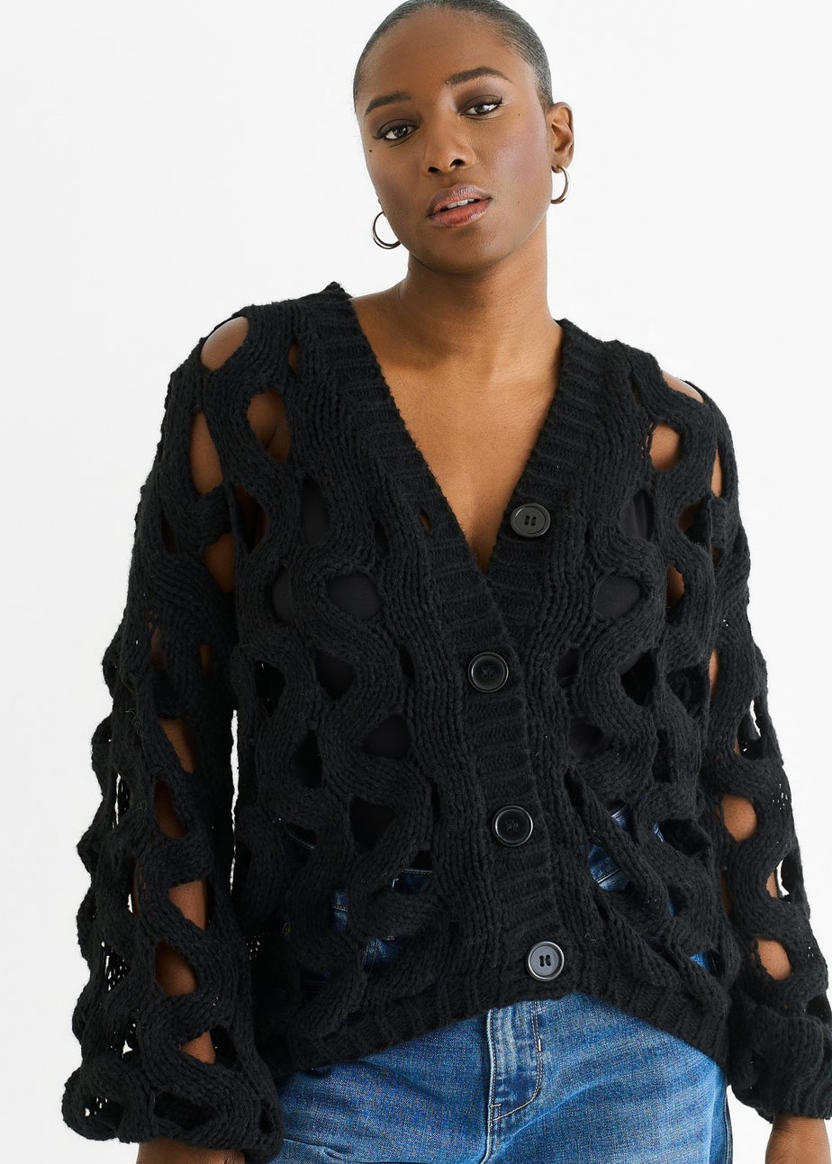 Gini London Black Hollow Chunky Knit Cardigan