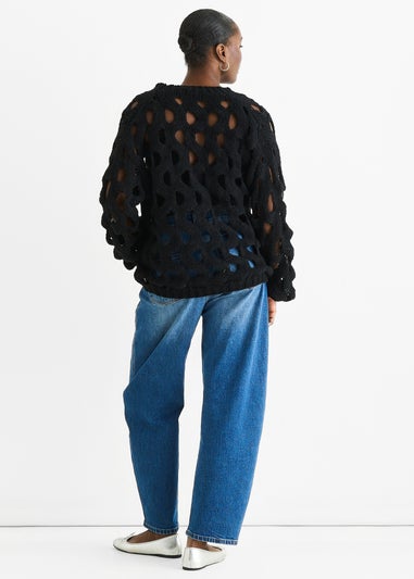 Gini London Black Hollow Chunky Knit Cardigan