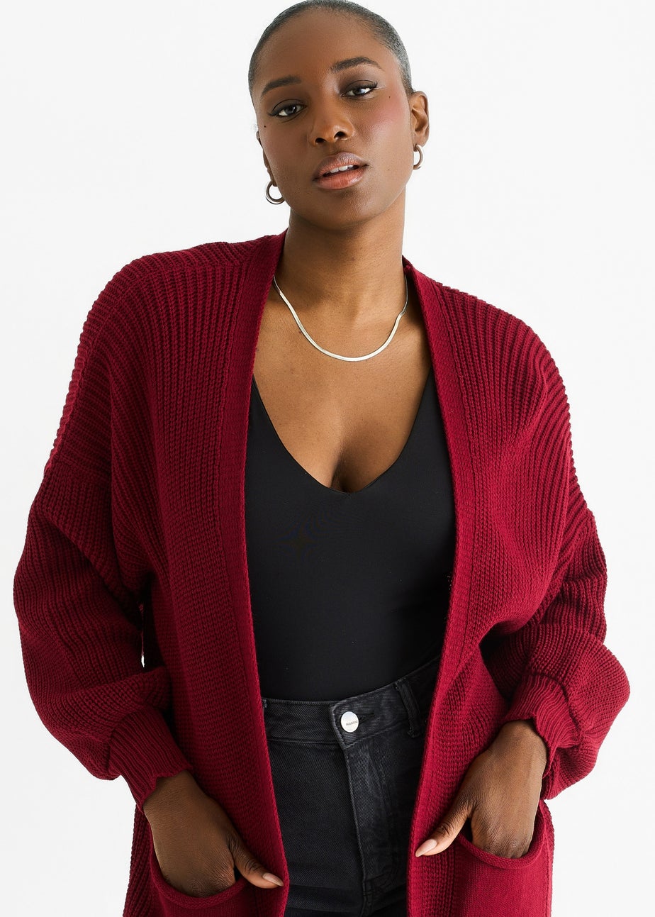 Gini London Red Chunky Knit Long Cardigan