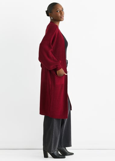 Gini London Red Chunky Knit Long Cardigan