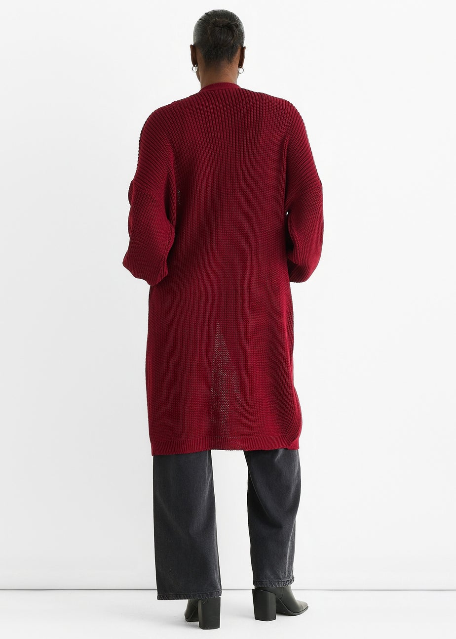 Gini London Red Chunky Knit Long Cardigan
