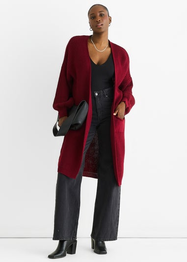 Gini London Red Chunky Knit Long Cardigan