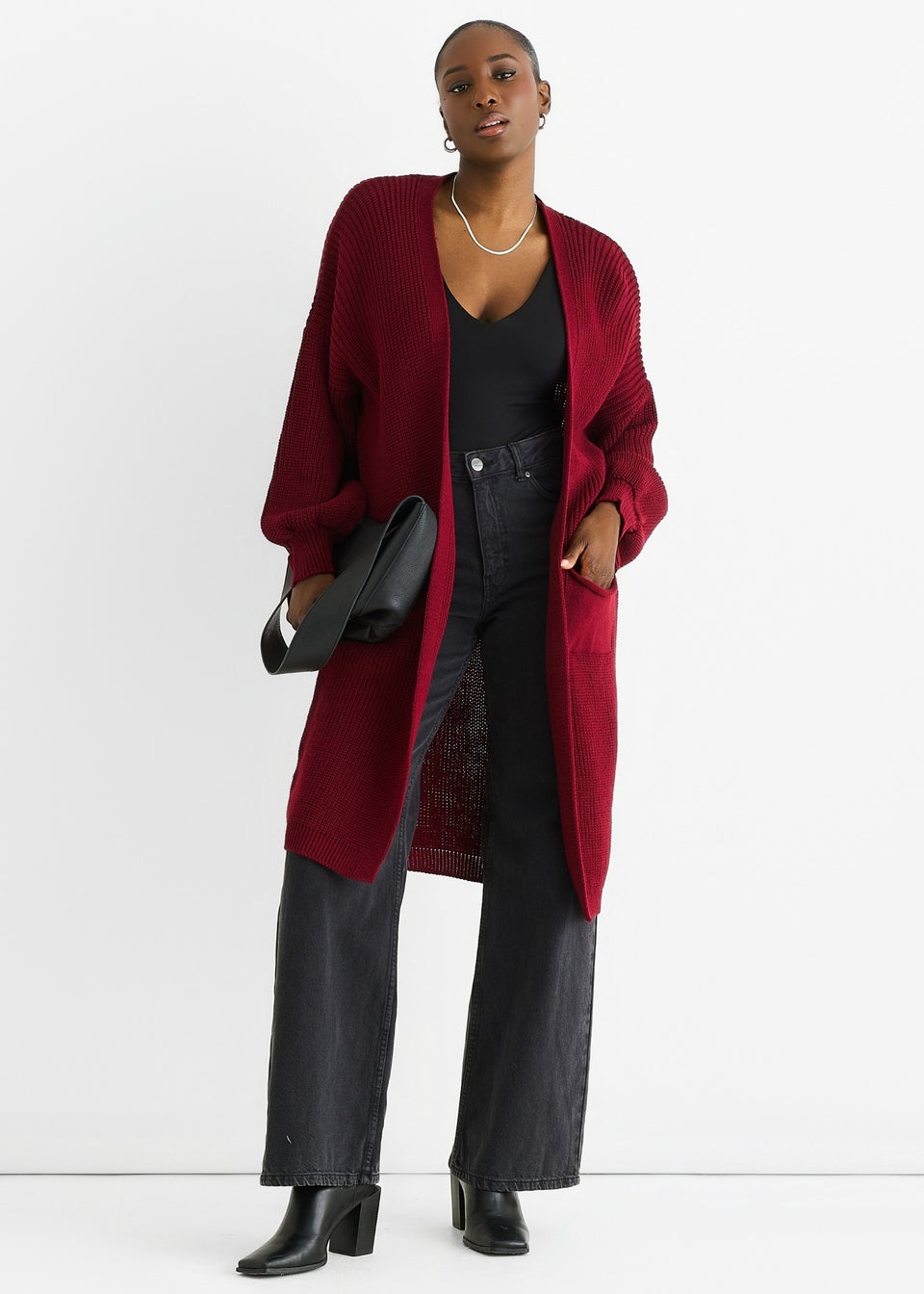 Gini London Red Chunky Knit Long Cardigan