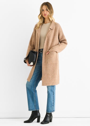 Gini London Brown Wool Mix Longline Edge to Edge Cardigan