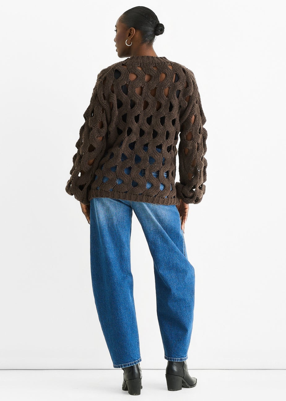 Gini London Chocolate Hollow Chunky Knit Cardigan