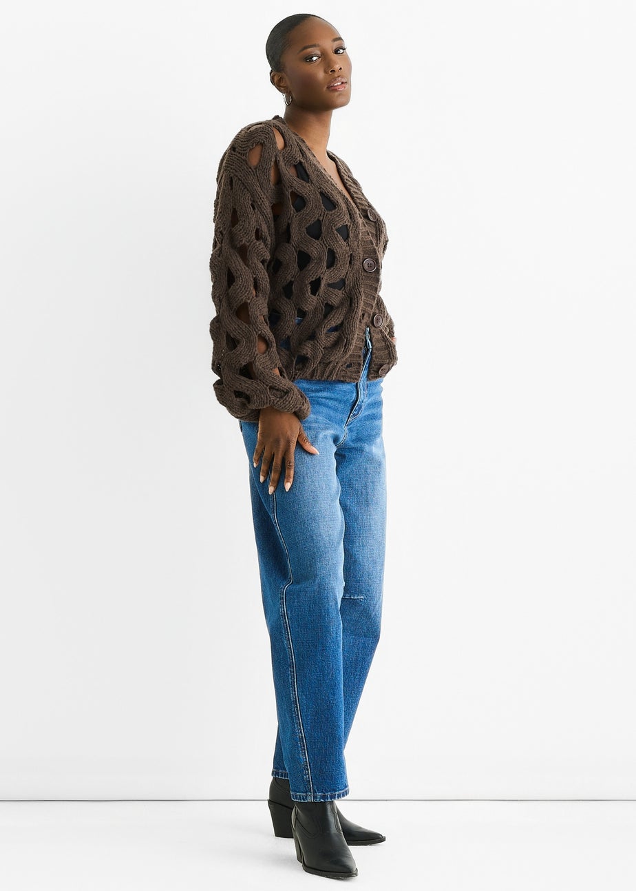 Gini London Chocolate Hollow Chunky Knit Cardigan