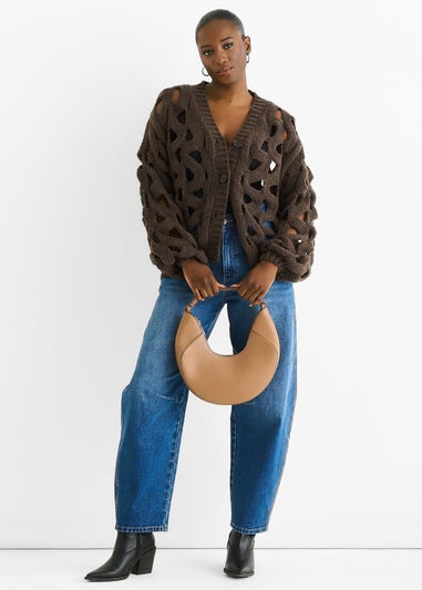 Gini London Chocolate Hollow Chunky Knit Cardigan