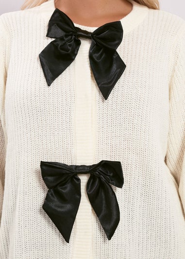 Yours Ivory White Satin Bow Front Cardigan