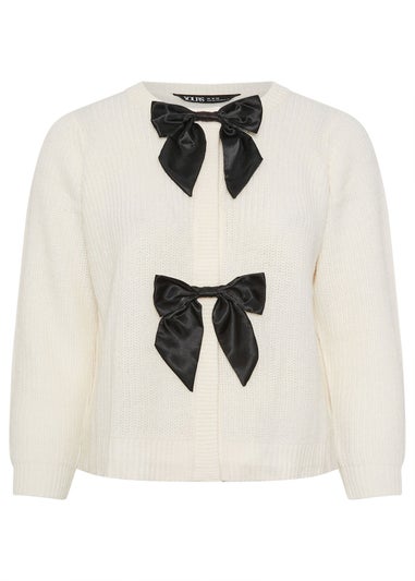 Yours Ivory White Satin Bow Front Cardigan