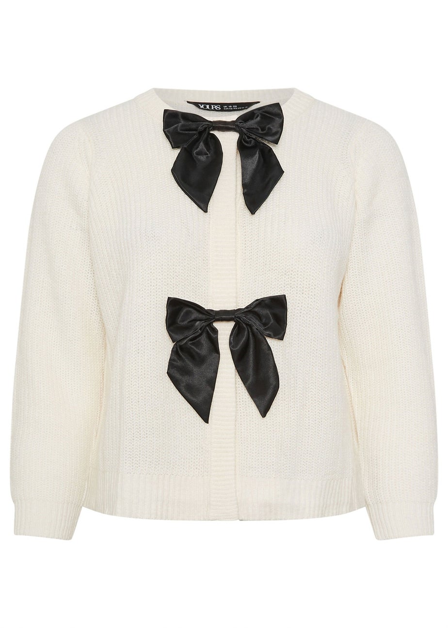 Yours Ivory White Satin Bow Front Cardigan