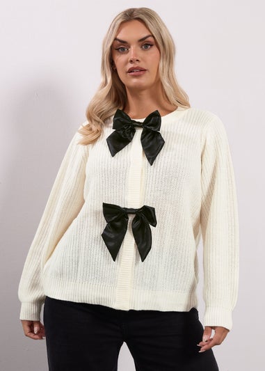 Yours Ivory White Satin Bow Front Cardigan