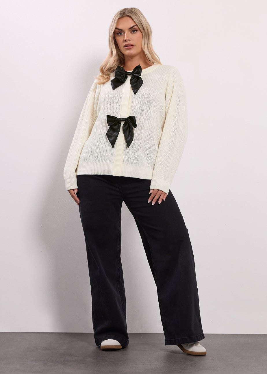 Yours Ivory White Satin Bow Front Cardigan