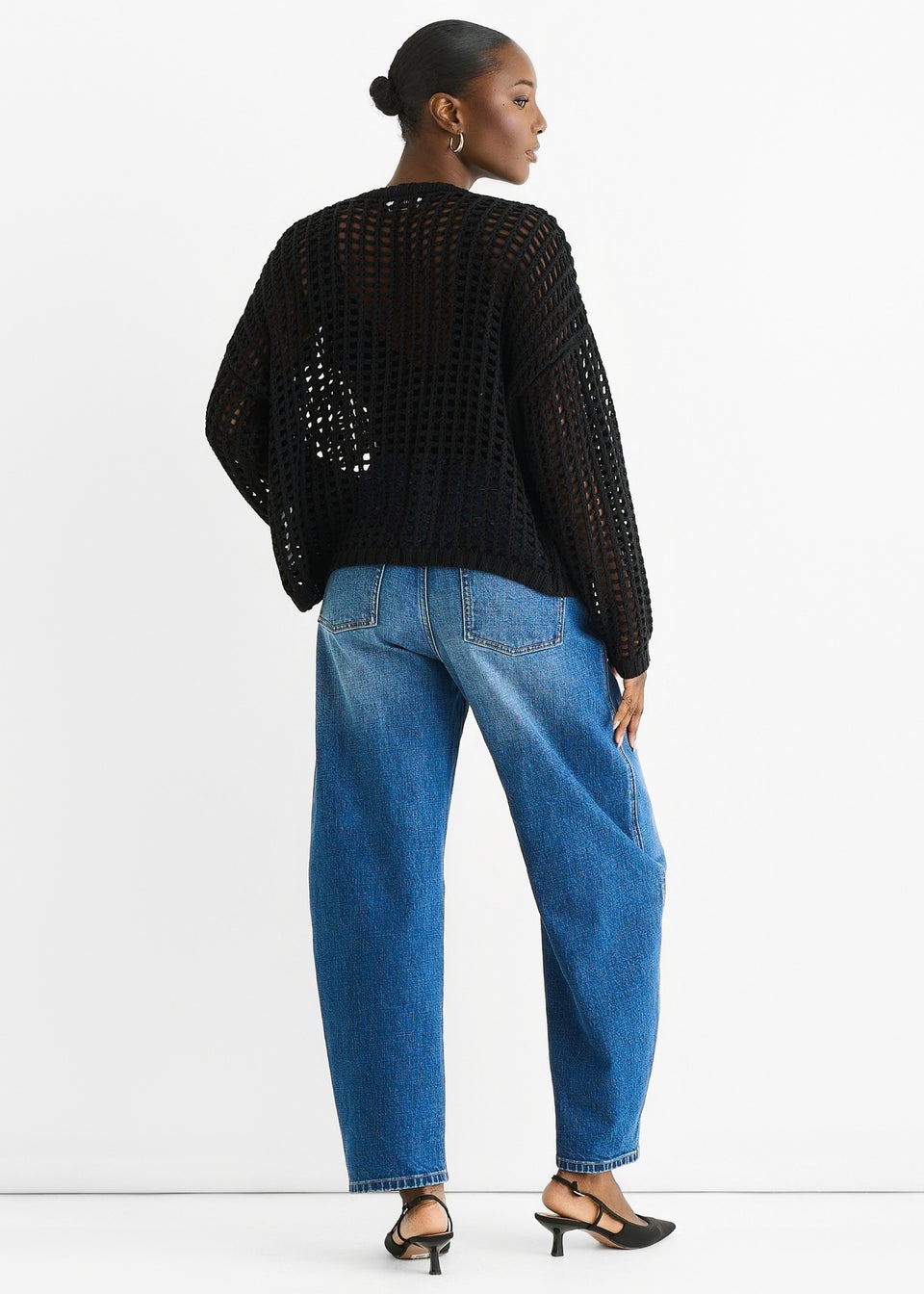 Gini London Black Open Knit Edge to Edge Cardigan