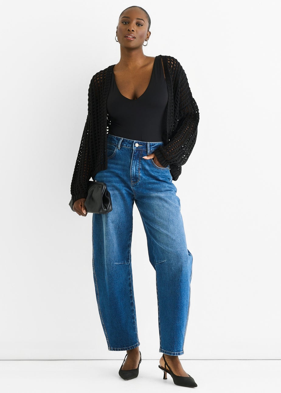 Gini London Black Open Knit Edge to Edge Cardigan