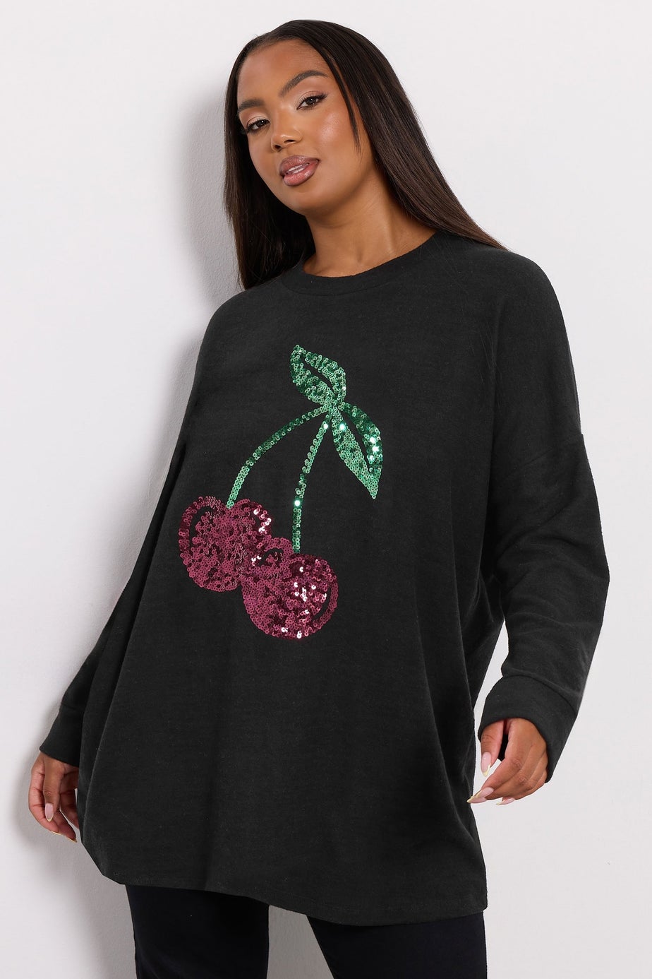 Yours Black Cherry Sequin Embellished Jumper