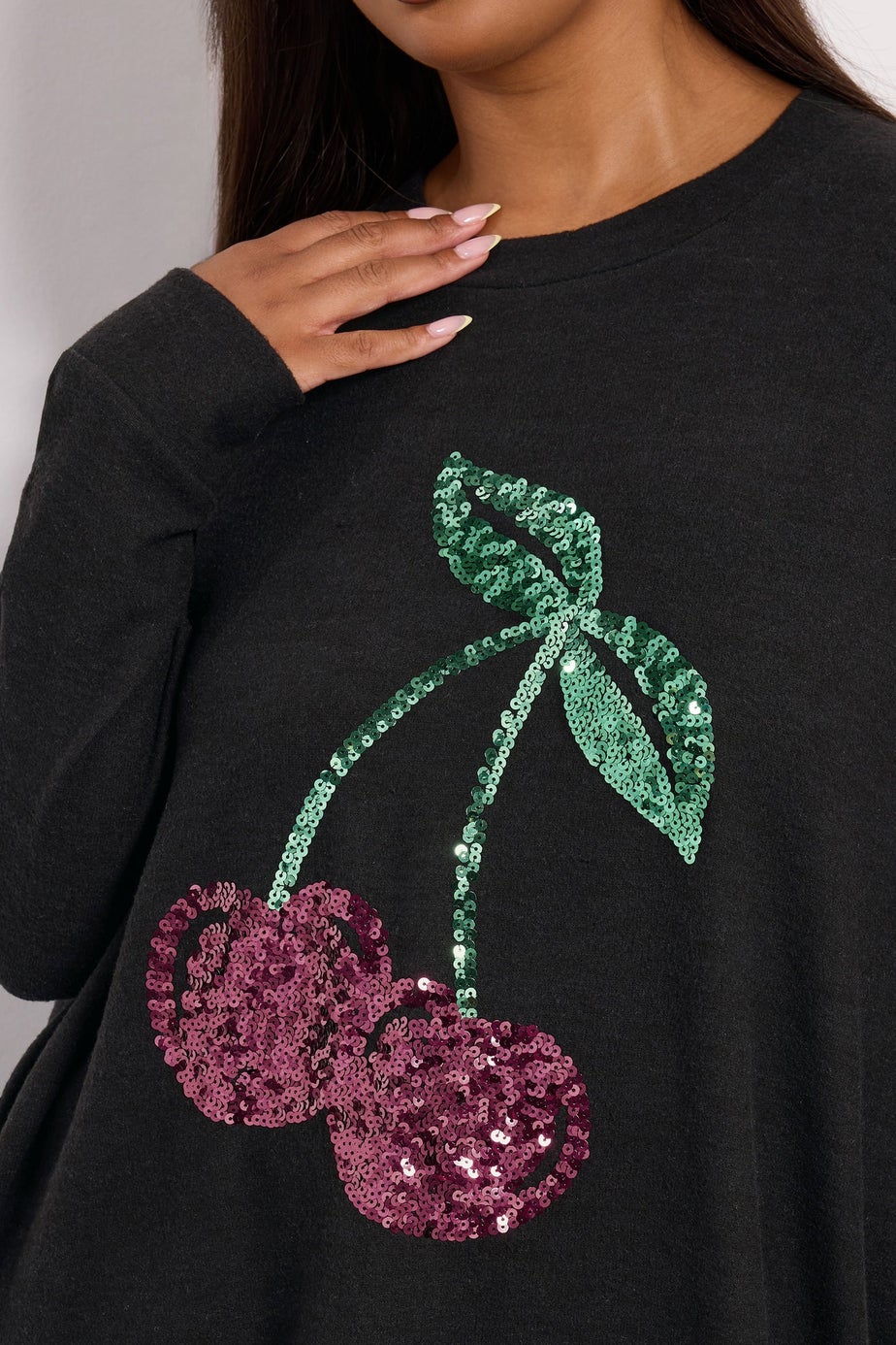 Yours Black Cherry Sequin Embellished Jumper