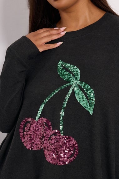 Yours Black Cherry Sequin Embellished Jumper