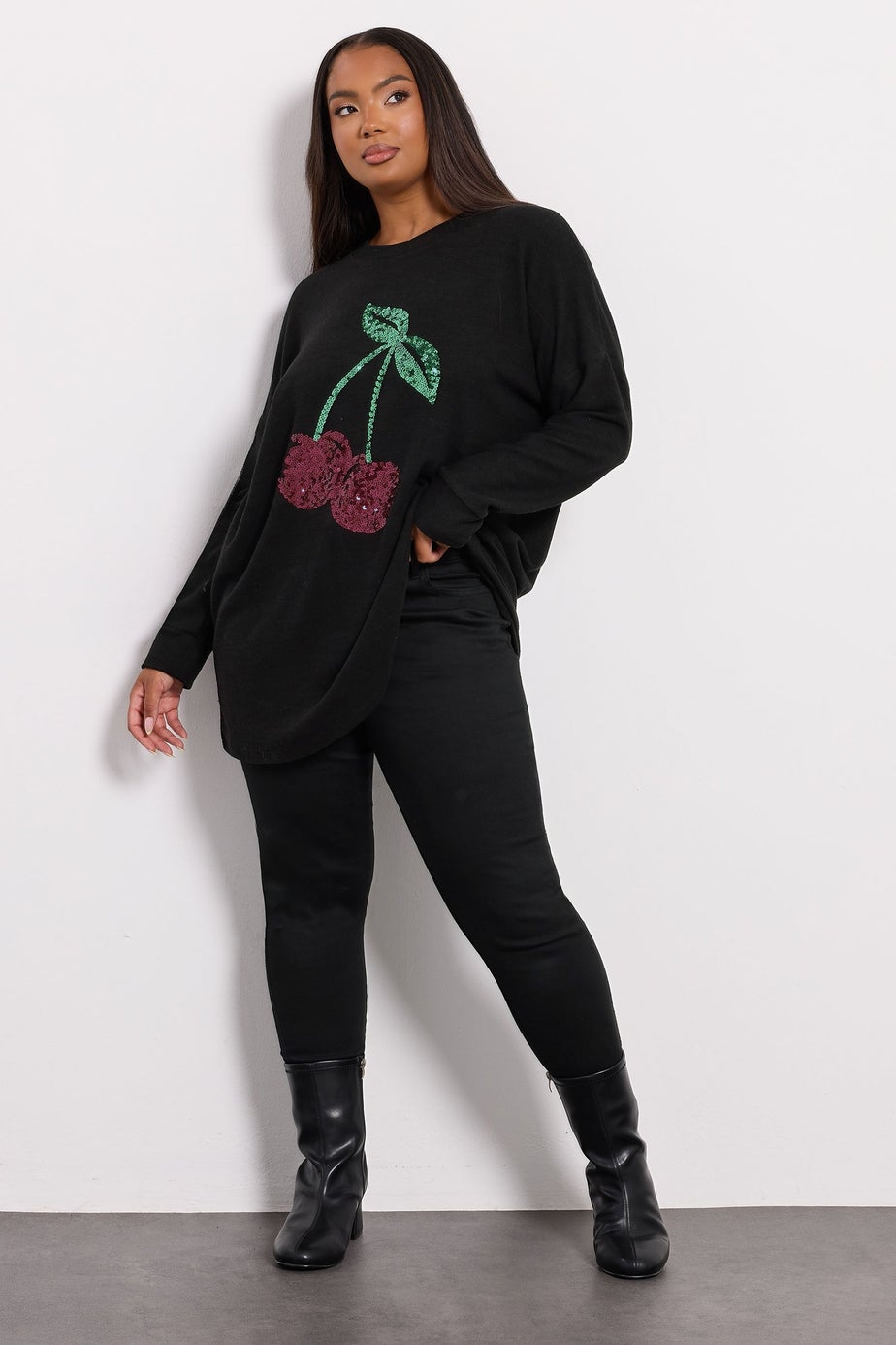Yours Black Cherry Sequin Embellished Jumper