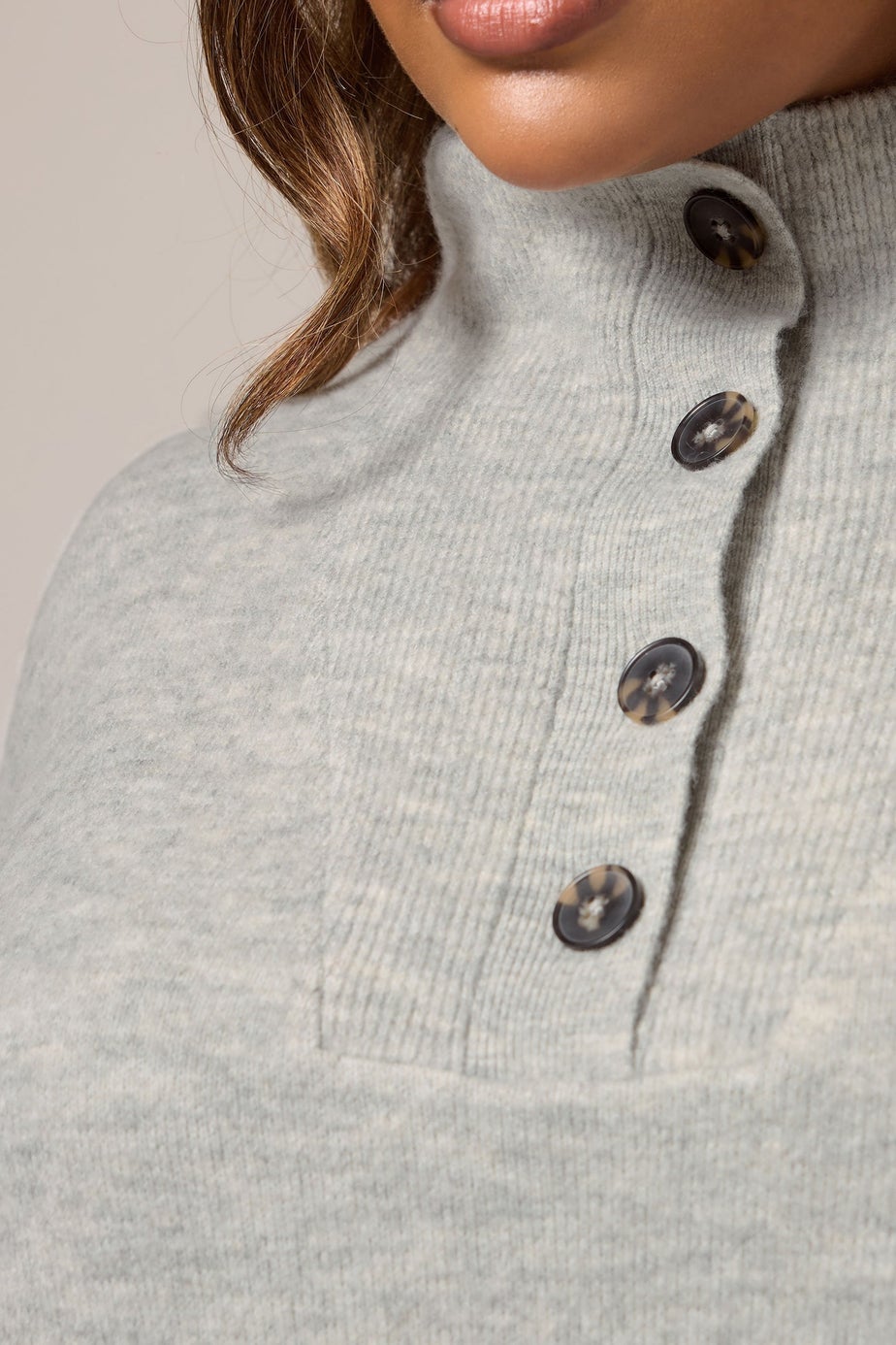 Yours Grey & Black Striped Button Neck Jumper